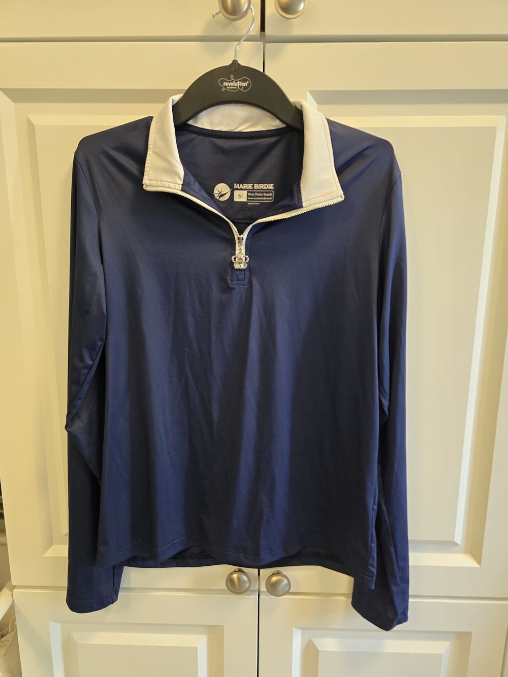 Marie Birdie Navy Blue Quarter-Zip Long Sleeve Golf Shirt  White/Navy Size M (6)